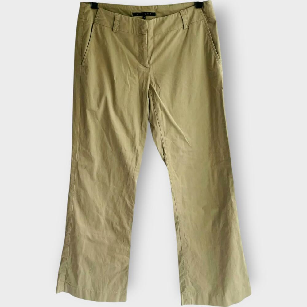 Theory Wide Leg Pants Khaki Mid Rise Stretch Lightweight Neutral Office Size 4